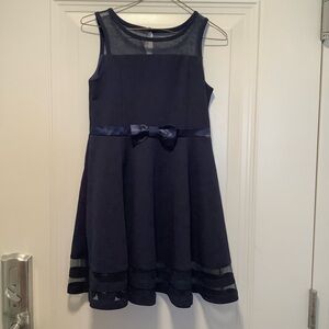 Calvin Klein Big Girls Illusion Mesh Bow Front Dress - Navy - 12